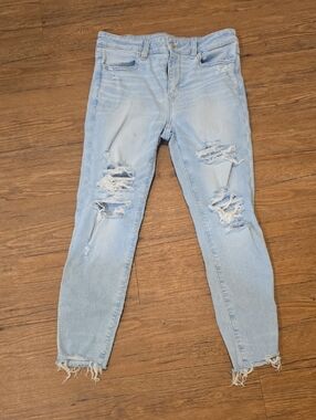 American Eagle Light Blue Ripped Jeggings 6 X-Short